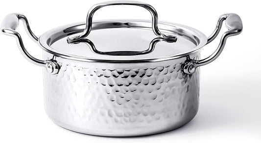 Tri-Ply Stainless Steel Stock Pot,1.8 Quart Sauce Pan with Lid, Induction Pasta Pot Compatible with All Cooktops, Small Cooking Pot for Boiling Gravies, Pasta, Soup, Oven & Dishwasher Safe