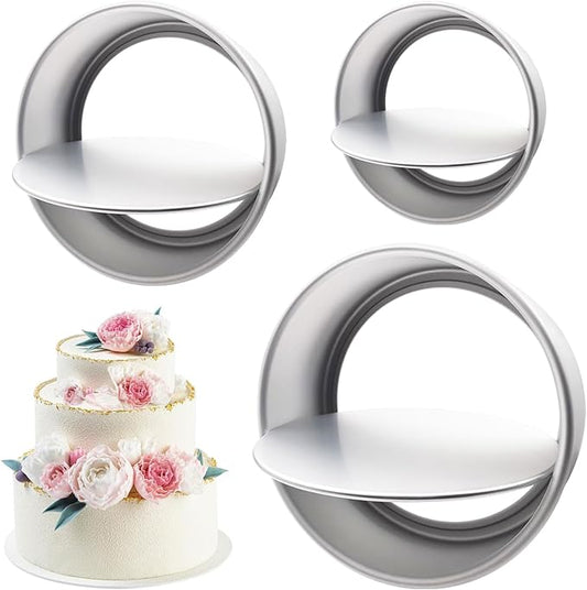 Aluminum Round Cake Pans, 3pcs Nonstick Baking Pan with Removable Bottom 4/6/8 Inches Cheese Cake Mold Straight Edge for Wedding Birthday Anniversary or Party Event