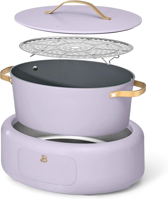 Beautiful 10-in-1 Electric Multi-Cooker by Drew Barrymore, 6-quart, digital display, 10 cooking functions, non-stick pot, easy one-touch control (Lavender)