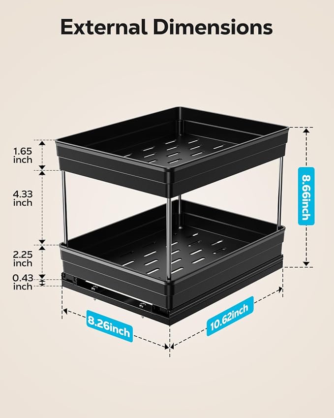 Nieifi Spice Organization for Cabinet-Vertical Spice Rack Pull Out-Spice Rack Organizer for Cabinet-8-1/4 inch Wide-Seasoning Kitchen Organizer-8.26" W x 10.6" D x 8.7" H-1 Pack-2 Tier
