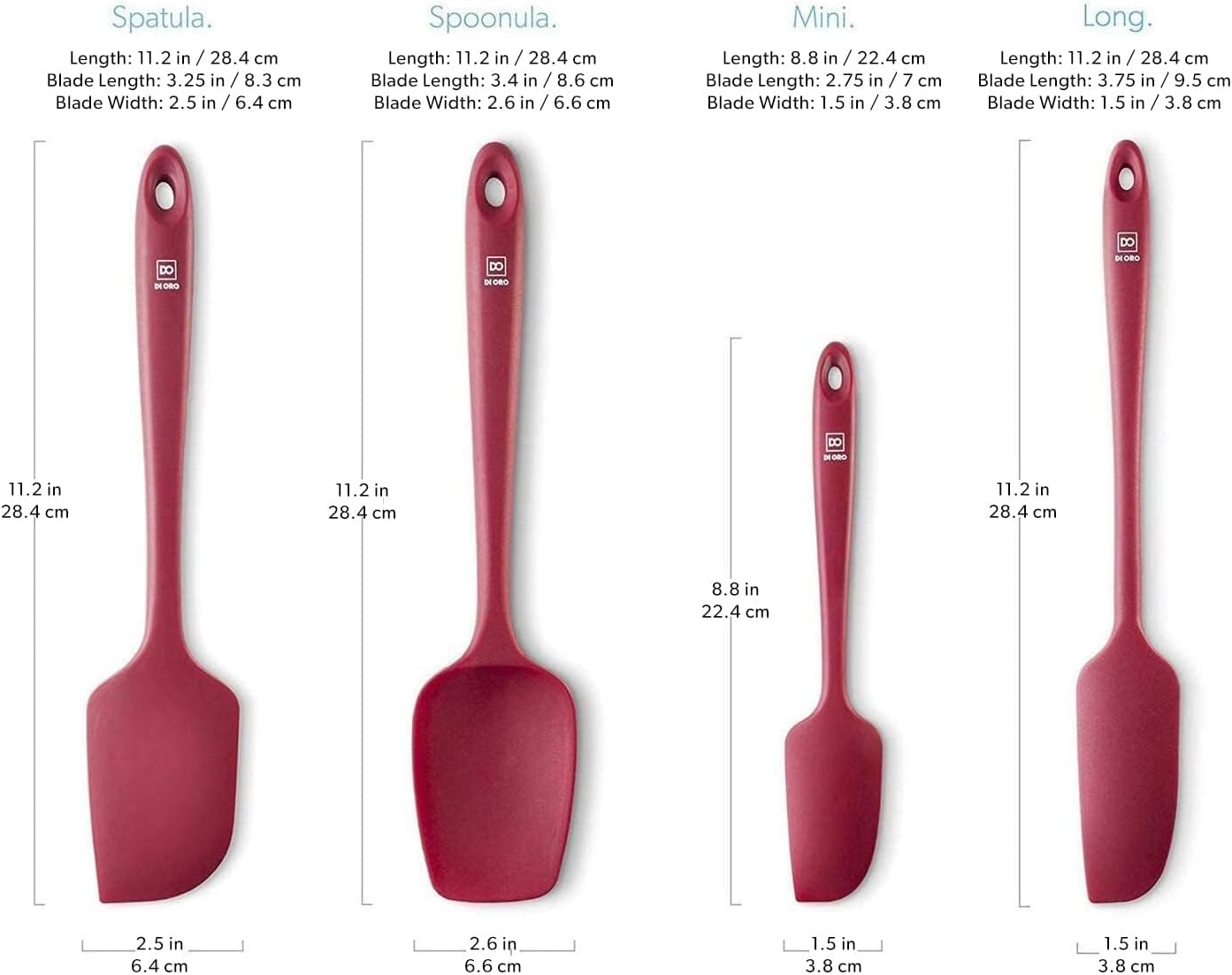 DI ORO Silicone Spatula Set - Rubber Kitchen Spatulas for Baking, Cooking, & Mixing - 600°F Heat-Resistant & BPA Free Silicone Scraper Spatulas for Nonstick Cookware - Dishwasher Safe (5pc, Red)