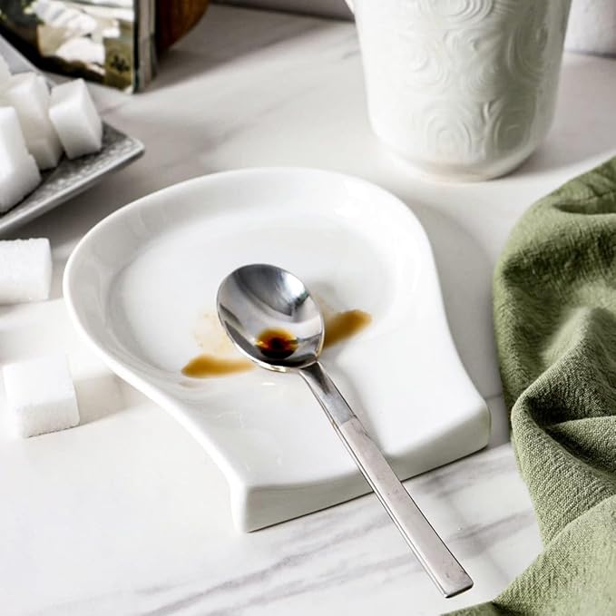 Spoon Rest, 4.5 Inches Spoon Holder for Kitchen Counter Porcelain, White Spoon Rest for Stove Top, Kitchen Utensils Accessories, Set of 1, White