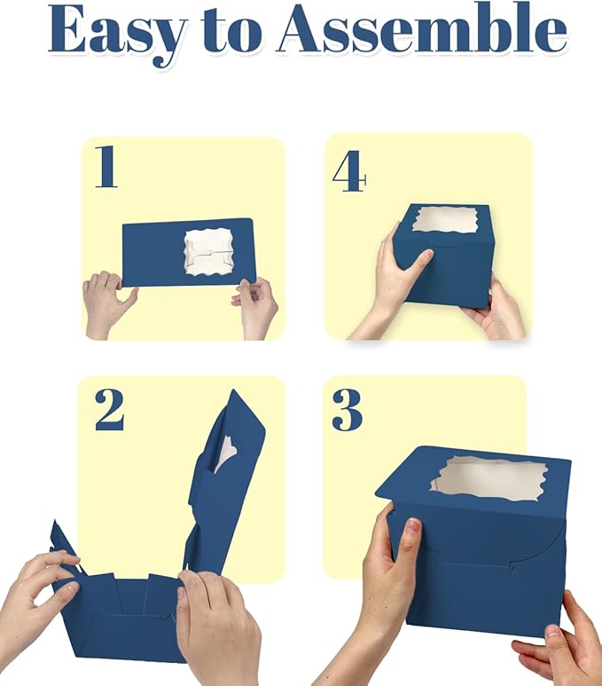 Bakepacker 36pcs 6x6x5 Inches Cake Boxes with Window 18-Packs Ink Blue Cake Boxes 6 Inch Bakery Boxes (18 Cake Boxes +18 Cake Boards Included)