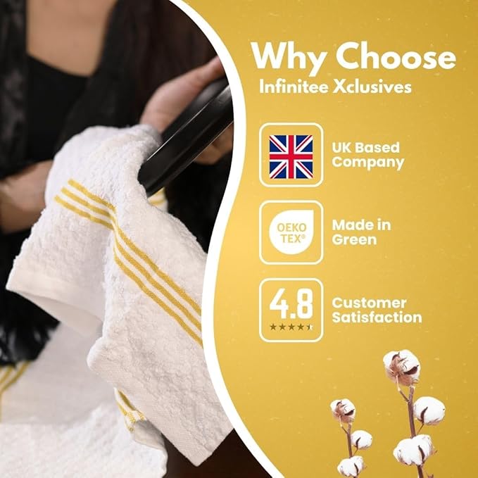 Infinitee Xclusives Premium Kitchen Towels - [Pack of 12] 100% Cotton Kitchen Hand Towels (15 x 25 Inches) - Dish Towels for Kitchen |Radiant Yellow|