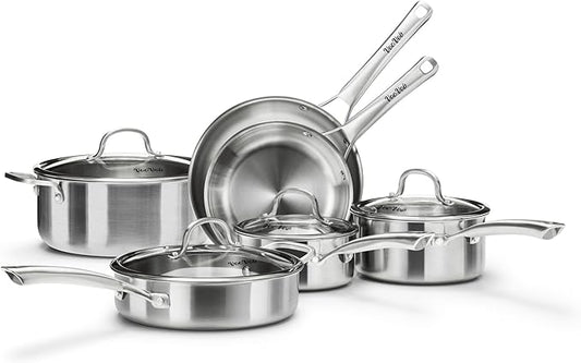 Stainless Steel Cookware Set,Tir-Ply Pots and Pans Set,10 Pcs Stainless Steel Induction Kitchen Cookware Sets,PFOA Free, Frying Pans,Saucepans,Saute Pan & Stock Pot,Compatible with All Cooktops