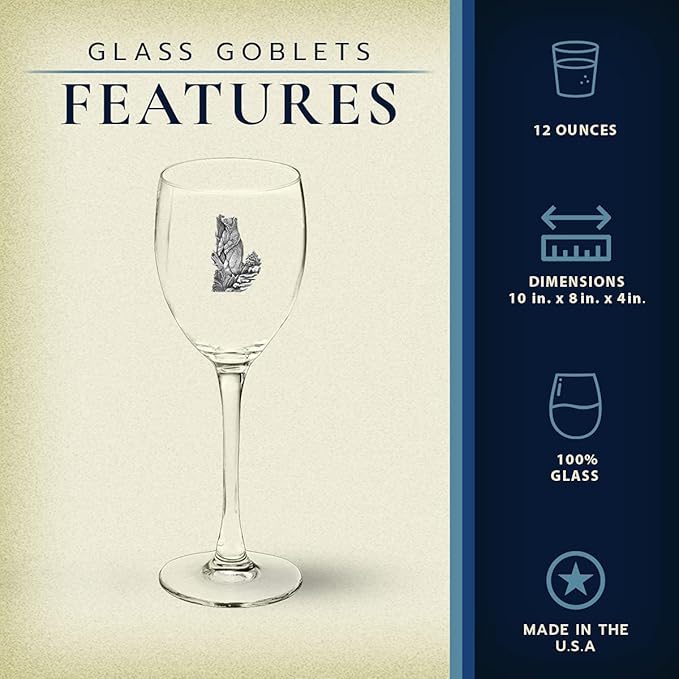 Heritage Pewter Black Bear Glass Goblets – Set of 2 | 12 OZ Goblet Wine Glasses | Expertly Crafted Pewter Glass