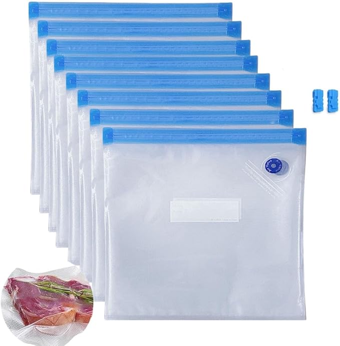 Sous Vide Bags-BPA-Free Reusable Vacuum Seal Bags for Food/Freezing safe-20pcs (8.6 * 8.5in) Vacuum Food Storage Bags & Seal Clips for Sous Vide Cooking-HOMYLAND