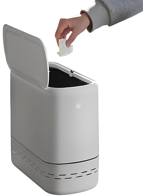 Sooyee Slim Bathroom Trash Can, 3.3 Gallon Trash Can with Press-Top Lid,Adsorption Garbage Can,Slim Wastebasket for Toilet, Office, Bedroom, White
