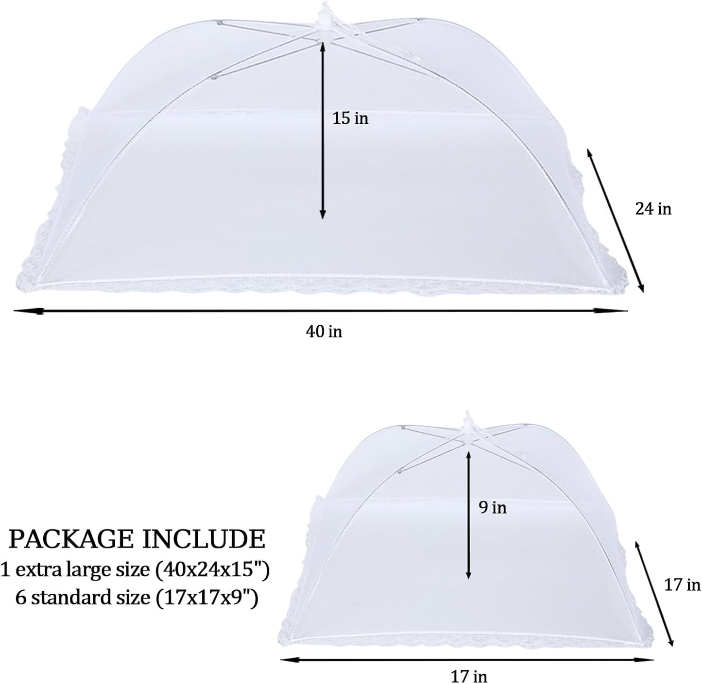 ZMCINER 7 Pack Food Covers for Outdoors Mesh Screen Include Food Tents 1 Extra Large (40"X 24") & 6 Standard (17"X 17") Collapsible and Reusable Mesh Covers for Outside, BBQ Party Supplies, Fruit