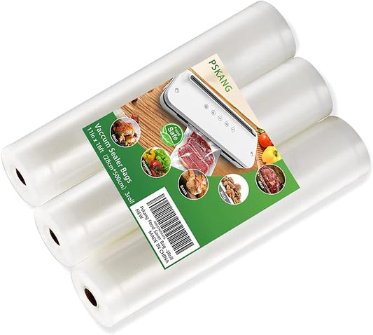 Vacuum Sealer Bags Rolls 11" x 16' (3 Rolls) BPA Free Vacuum Seal Bags for Food Heavy Duty Puncture Prevention Bags Rolls for Custom Fit Airtight Food Storage and Sous Vide