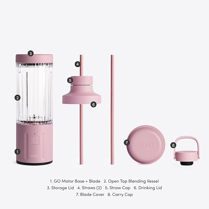 Beast GO Cordless, Premium Portable Blender for Shakes & Smoothies, 22oz Blending Vessel, Blends Ice & Frozen Fruit, Rechargeable USB-C Battery, Drinking Lid and Straw System (Lilac)