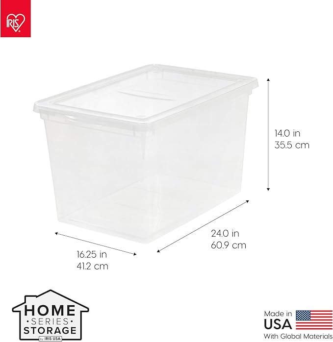 IRIS USA 6-Pack Storage Bins with Lids, 68 Quart, Clear Stackable Containers Box Organize Shoes Closet Shelves Clothes Blankets Towels - BPA-Free Plastic