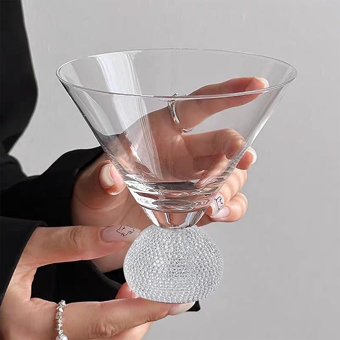 Martini Glasses Set of 4,Stemless Margarita Glasses,Unbreakable Crystal Fancy Cocktail Glasses,10 Oz Bar Glass,for Party,Birthday,Manhattan, Cosmopolitan, Home Bargifts Women (Silver Clear)