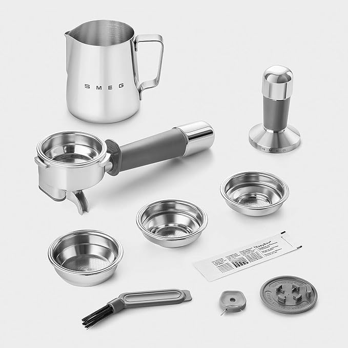 Smeg EGF03 Semi-Automatic Espresso Machine with Built-In Grinder, Dual Thermoblock, 50’s Retro Style – Black (120 V)