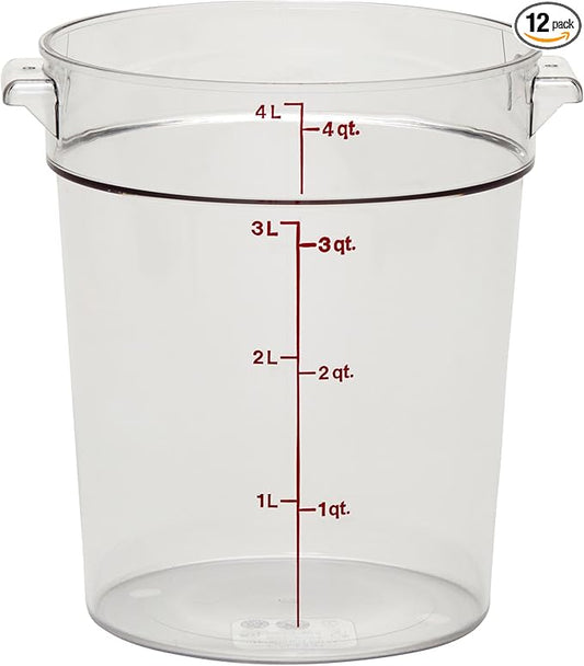 Cambro Food Storage Container - Round Series - 4 QT (Quart) - Commercial Grade for Food Prep (Clear)