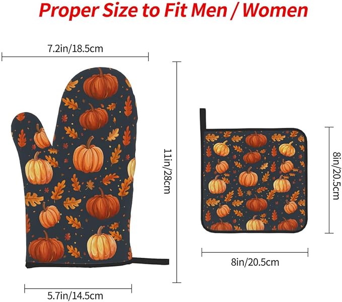 Oven Mitts Pot Holders Set 3 for Kitchen, Pumpkins Insulation Oven Gloves Heat Resistant Pot Pads Cook Essentials Accessories for BBQ Baking Cooking Kitchen Decor Gifts for Women