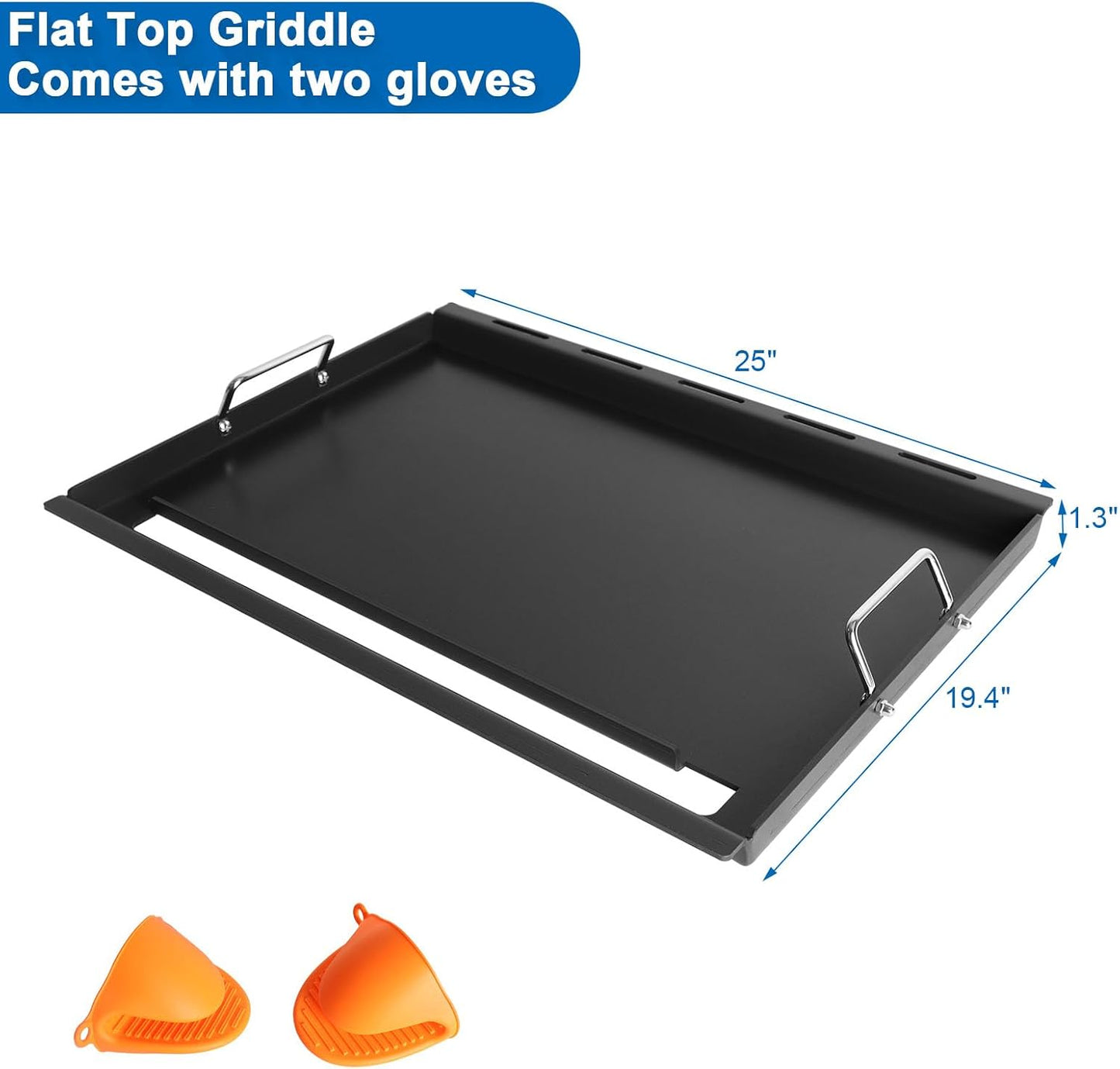 Full-Size Griddle Inserts for Weber Genesis 300 Gas Grills Flat Top Plate with Handles for Genesis E-310 S-310 E-320 S-320 E-330 S-330 EP-310 EP-320 EP-330 CEP-310 Replace for Weber 7524