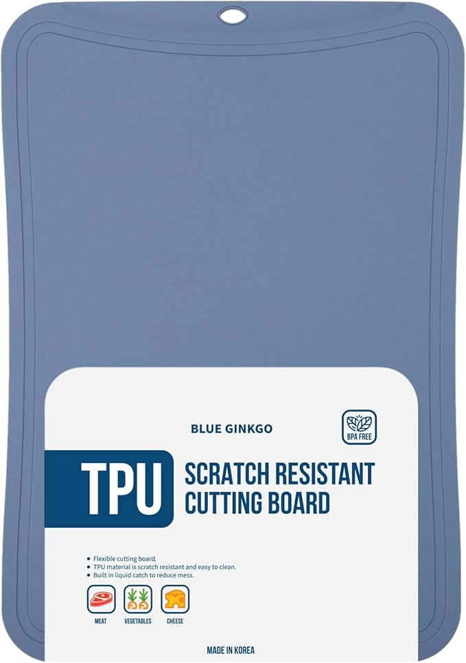 Blue Ginkgo TPU Cutting Mat [Medium] – Korean-Made Flexible, Knife-Friendly, Durable Kitchen Cutting Board (Blue)