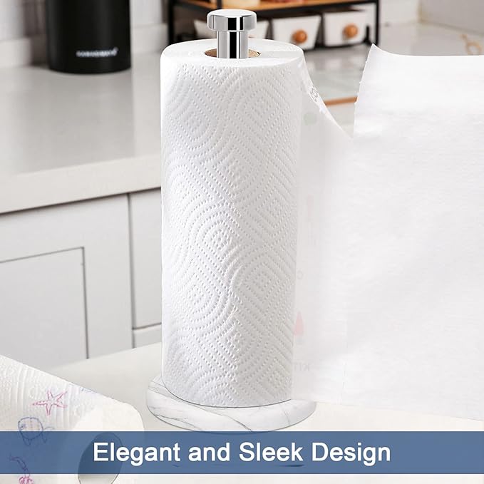NearMoon Standing Paper Towel Holder, Kitchen Paper Towel Tissue Holder- for Bathroom Countertop, Standard or Jumbo-Sized Roll Paper (with Marble Base, Chrome Finish)