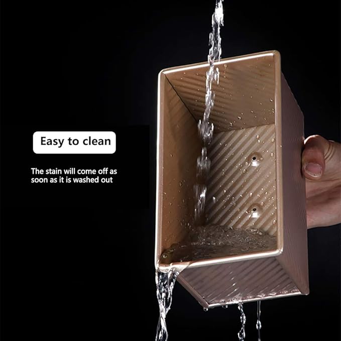 Pullman Loaf Pan with Lid, Non-Stick Bakeware Golden Corrugated Carbon Steel Bread Toast Box Mold with Cover for Baking Bread, 1 lb Dough Capacity