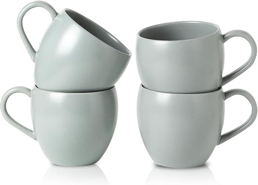 Coffee Mugs Set of 4, 16 oz Ceramic Coffee Cups for Latte, Tea, Milk, Cereal, Cappuccino, Stoneware Tea Cups for Housewarming Wedding Gifts, Microwave & Dishwasher Safe, Pebble Gray