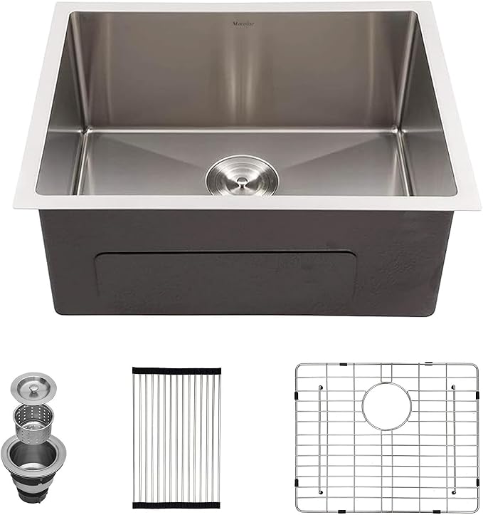 Mocoloo 26 inch Undermount Kitchen Sink - 26x18 Stainless Steel Sink 16 Gauge Round Corner Single Bowl Deep Basin