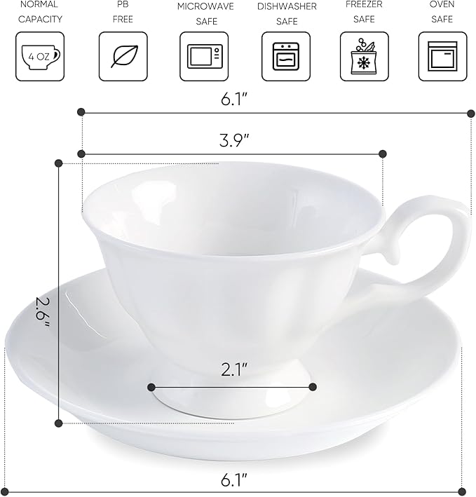 Fine Bone China Coffee Cups with Saucers, Set of 2 Vintage British Royal Style Ceramic Tea Cups, 4 Oz Small Tea Cup and Saucer Set for Afternoon Tea or Gift