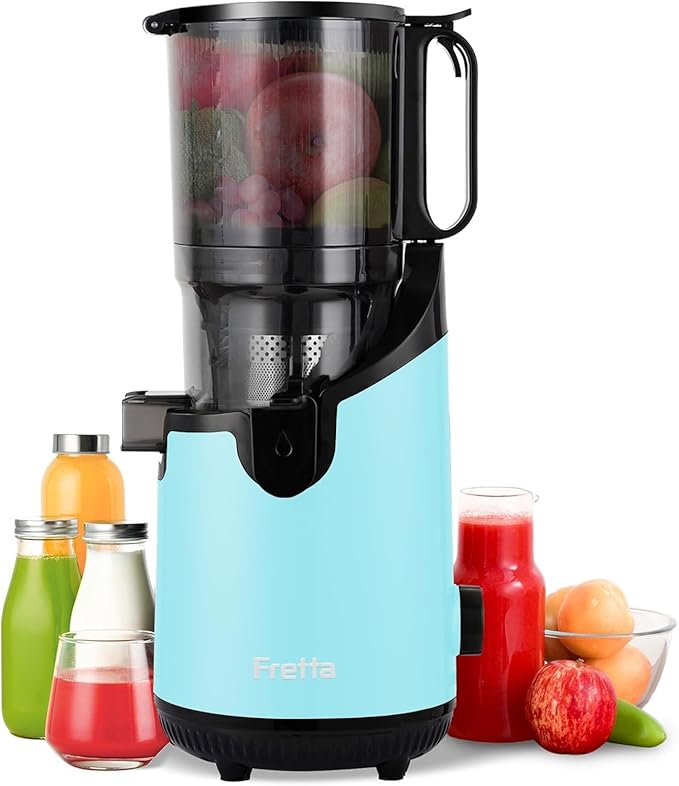 Cold Press Juicer Machines, Slow Masticating Juicer with 5.3" Extra Large Feed Chute Fit Whole Fruits & Vegetables, Self Feeding Effortless for Batch Juicing, BPA Free 250W (Blue, 1.8L)