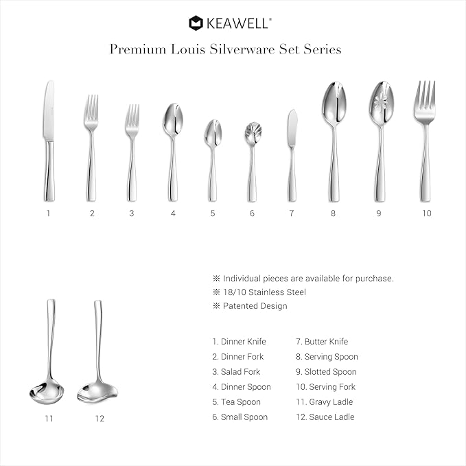 KEAWELL Premium Louis Table Utensils, 18/10 Stainless Steel, Squared Edge, Mirror Finish, Dishwasher Safe (Serving Forks, Set of 2)