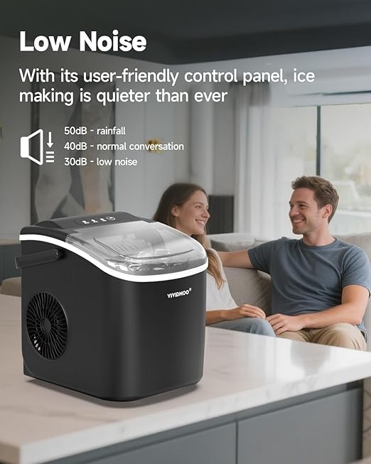 Countertop Ice Maker with Handle,26lbs/24H Bullet Ice Machine, 9 Ice Cubes Ready in 6 Mins,Self-Cleaning Sonic Ice Maker with Basket & Scoop,for Home/Office/Kitchen/RV/Party