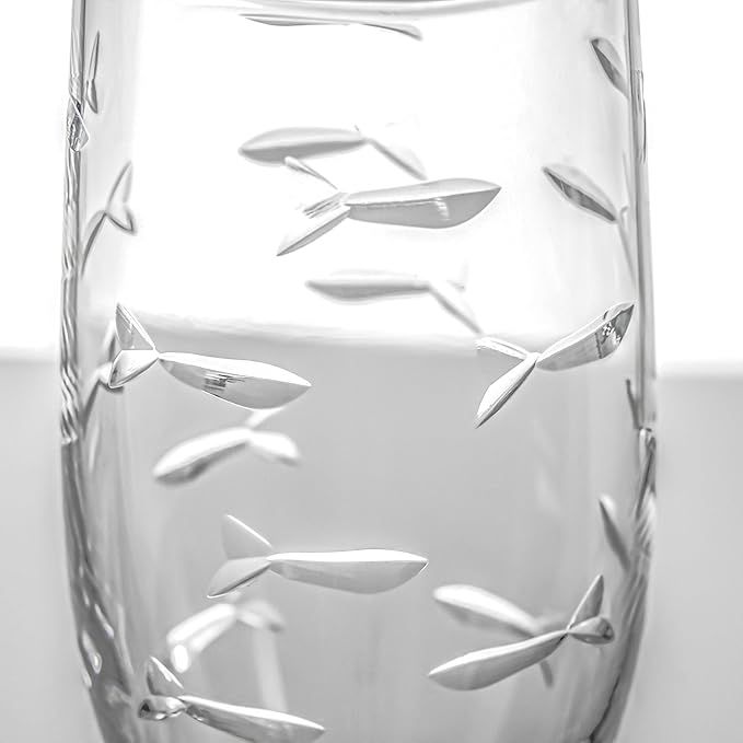 Rolf Glass School of Fish 8oz Champagne Flute Glass | Toasting Flute Glasses | Lead-Free Glass | Etched Flute Glasses | Proudly Made in the USA (Set of 2)