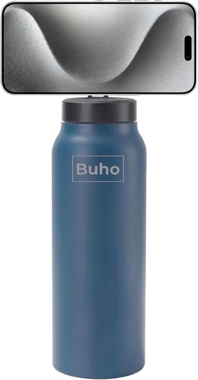 Tumbler with Magnetic Lid – 24 oz Stainless Steel Insulated Cup, Built-in Phone Tripod, Hot & Cold Drinks, Modern & Durable Design (Blue)