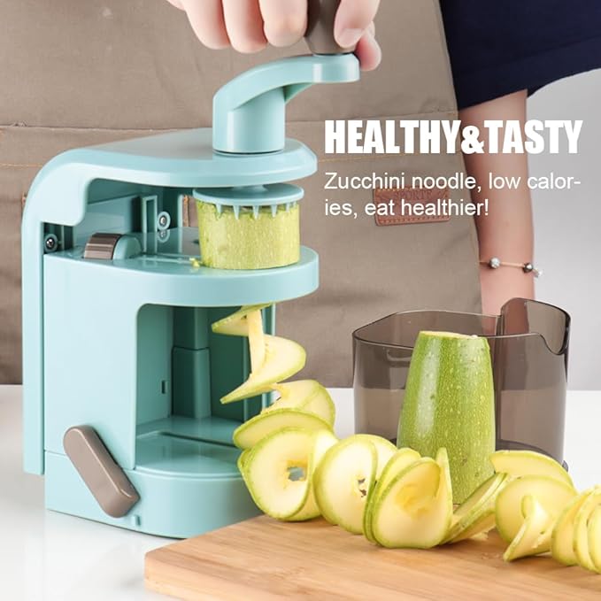 Vegetable Spiralizer 4-IN-1 Rotating Blade Veggie Spiralizer Zucchini Noodle Maker with Strong Suction Cup Spiral Vegetable Cutter Slicer - Blue