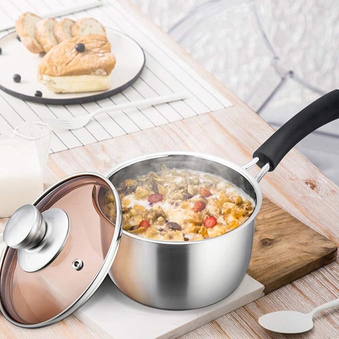 TeamFar Saucepan with Lid, 2 qt Sauce Cooking Pot Milk Pan Stainless Steel, Professional with Long Heatproof Handle for Home Kitchen Restaurant, Healthy & Non Toxic, Multi-use & Dishwasher Safe