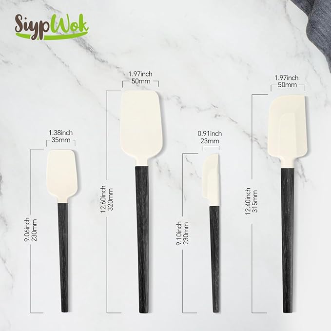 Silicone Spatula Set, Food Grade Rubber Spatula-4 Piece Nonstick Rubber Spatulas, Spoonula, Jar Scraper for Cooking, Baking, Mixing, Frosting - Heat Resistant Up to 600°F (Spatulas-Black)