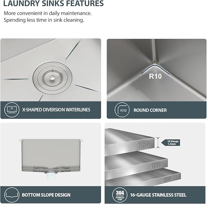 Lordear 23 Inch Laundry Room Sink Undermount 16 Gauge Stainless Steel Single Bowl 13 Inch Deep Handmade Utility Sink with Full Cutting Board, 23" x 19" x 13"
