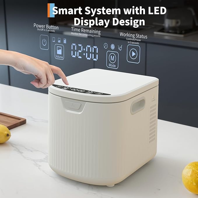 2.5L Electric Kitchen Composter Smart Odorless Compost Bin Auto-Cleaning Countertop Food Waste Composting Machine -Fast 4-6H Food Waste to Fertilizer Conversion for Outdoor Use (White