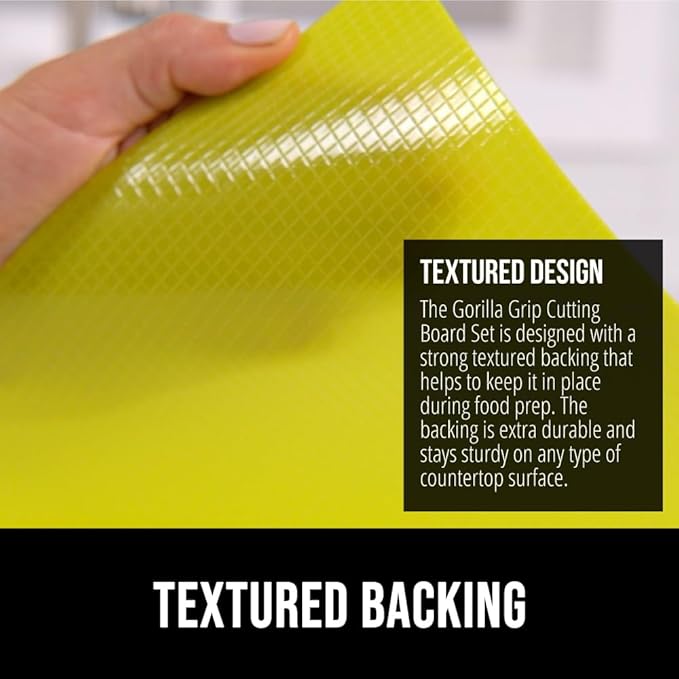 GORILLA GRIP 100% BPA-Free Flexible Cutting Board Set of 5, Durable Plastic Mats with Food Icons for Meal Prepping, Large and Mini Kitchen Chopping Mat, Use for Meat Fish Vegetables Fruit, Multicolor