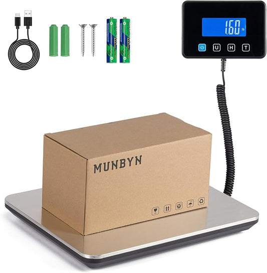 MUNBYN Shipping Scale, 440lb/1.8oz Digital Postal Scale for Packages with Hold/Tare Function, Backlit LCD, Battery & Cable Included, Postage Scale for Small Business, Packages, Luggage, and Home Use