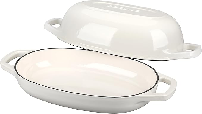 Enameled Cast Iron Oval Dutch Oven Pot with Lid, Dutch Oven for Sourdough Bread Baking, Oval Bread Pan, 5qt, White