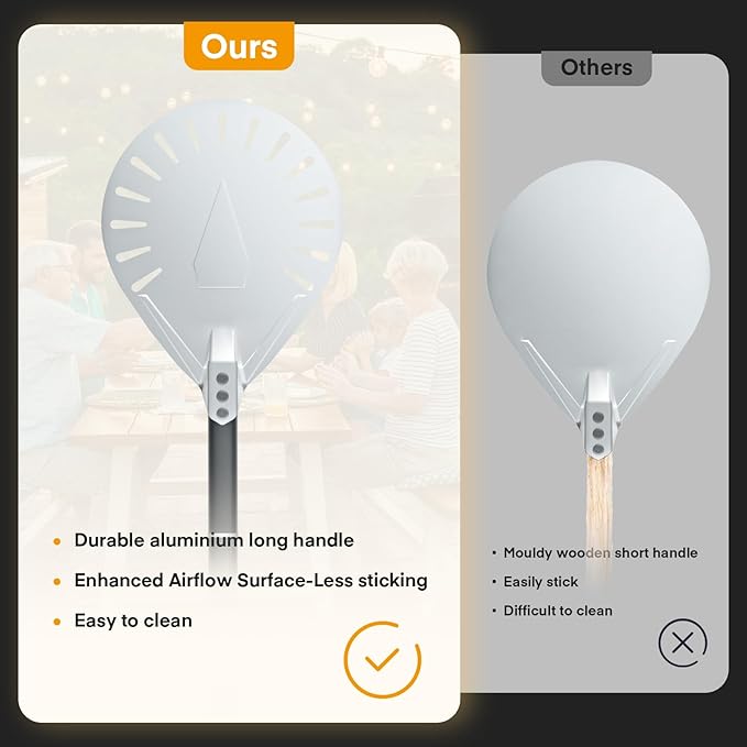 Yofuly 9 Inch Pizza Turning Peel with Oven Brush & Stone Scraper, Perforated Turner Tools Kit for Homemade Baking Pizza, 2PCS Outdoor Pizza Oven Accessories
