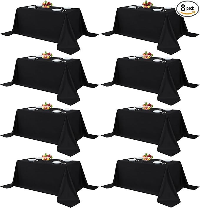 Fitable 8 Pack Rectangle Tablecloths: Stain Resistant Wrinkle Free Fabric Table Clothes, Washable Reusable Polyester Table Covers for Wedding Party Birthday Banquet Reception(Black, 90x132 Inch)