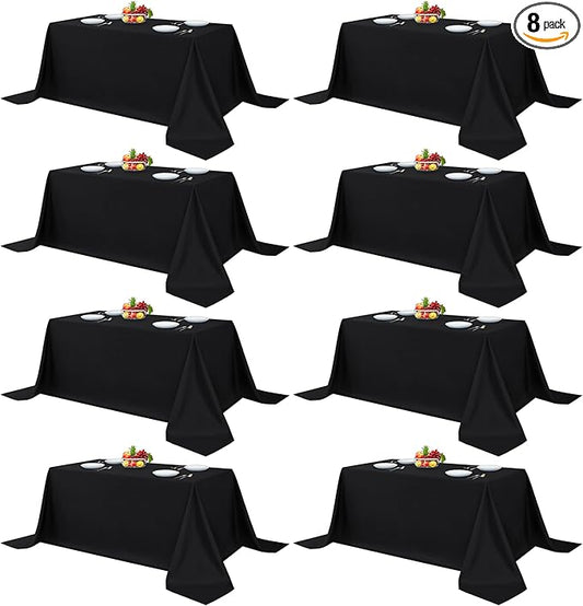 Fitable 8 Pack Rectangle Tablecloths: Stain Resistant Wrinkle Free Fabric Table Clothes, Washable Reusable Polyester Table Covers for Wedding Party Birthday Banquet Reception(Black, 90x132 Inch)