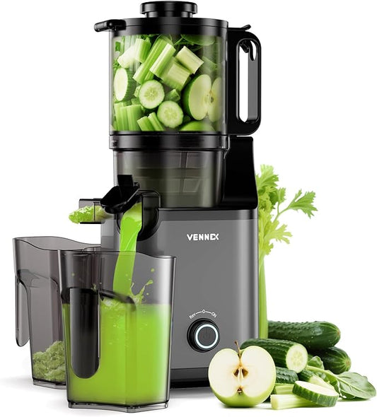 VENNXE Cold Pressed Juicer, Slow Masticating Juicers Machines for Vegetable and Fruits, Easy to Clean Juice Extractor with 50 oz Capacity and 5.7" Extra Large Feed Chute, BPA Free Electric Juice Maker