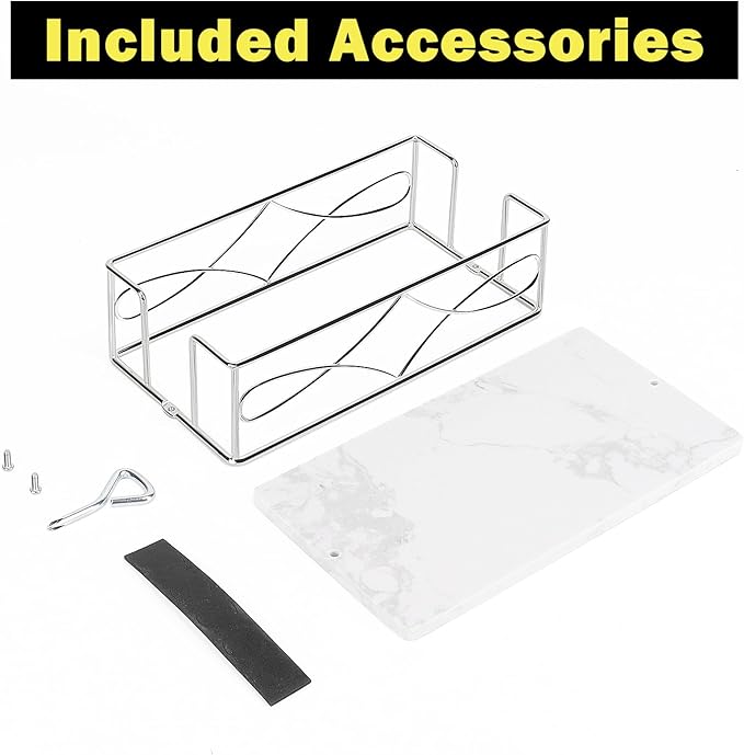 Napkin Holder with Marble Base, Guest Towel Paper Dispenser for Table, Modern Metal Napkin Stand, Ideal for All Bathroom Vanity, Kitchen Decor Accessories (Chrome, 3.2 Inch)