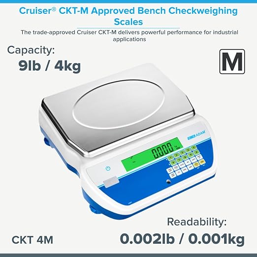 Adam Equipment CKT-M Approved Bench Checkweighing Scales for Industrial Weighing, checkweighing, Parts Counting, Setting Pricing by Weight NTEP Measurement Canada, CKT 4M, 9lb/4kg x 0.002lb/0.001kg
