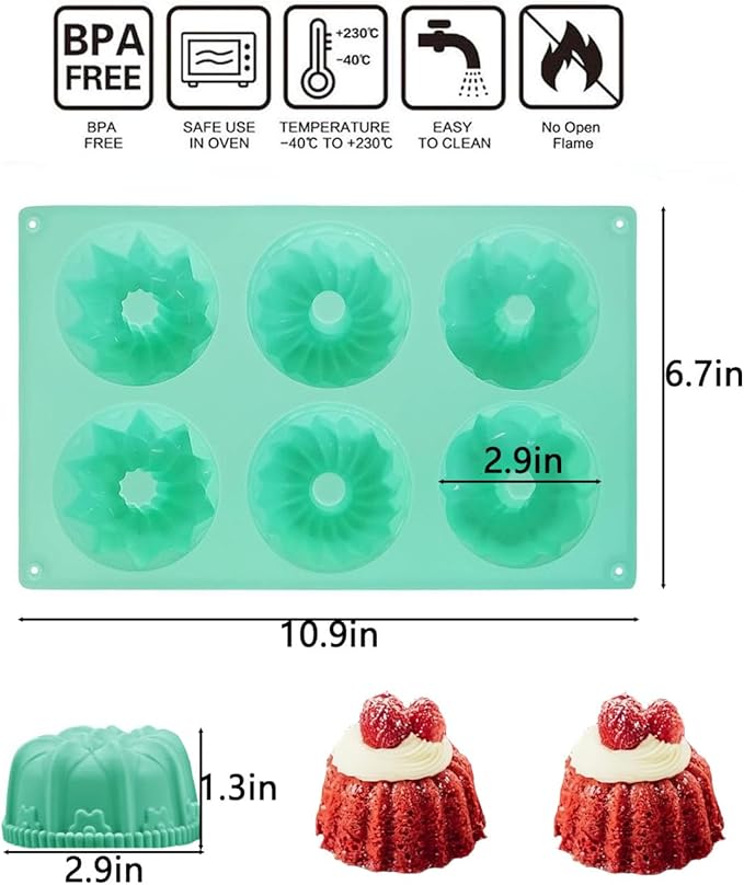 3pcs Mini Bundt Cake Pan,6-Cavity Fluted Tube Cake Pan,Silicone Cupcake Molds for Baking, Nonstick Cupcakes Mold for chocolate/Brownie/Jello