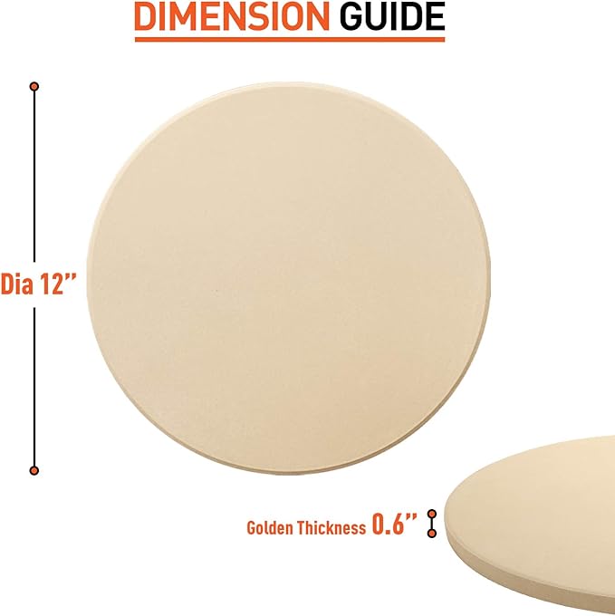 12 Inch Pizza Stone for Oven and Grill, Round Cordierite Baking Stone Thermally Shock Resistant for No More Soggy Pizza, Includes Scraper, Fits Standard Ovens (0.6" Thick)