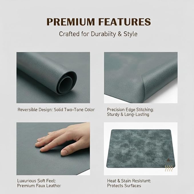 ICEDOG 12"x17" Waterproof PU Placemats - Faux Leather Heat-Resistant & Reversible Table Mats | Oil-Proof, Non-Slip for Kitchen, Dining, Outdoor BBQ (6, Bule)