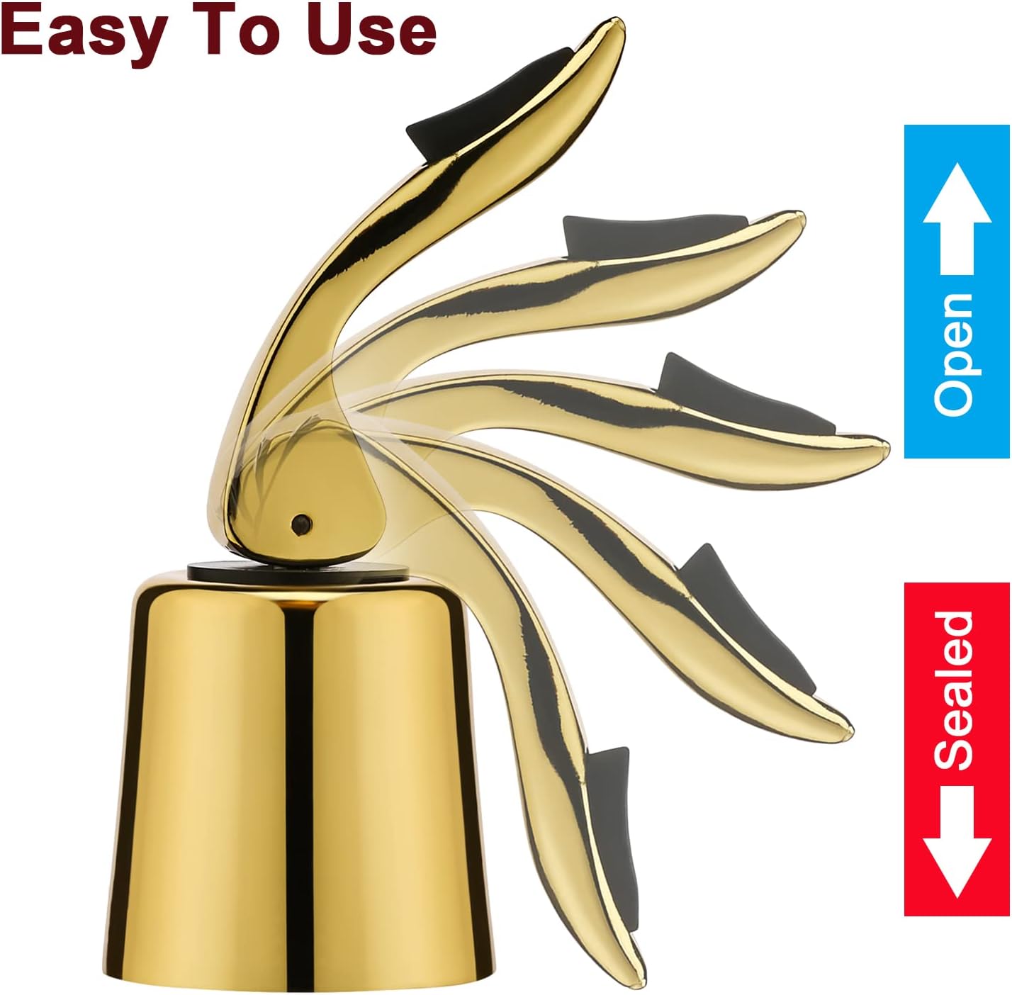 Wine Stoppers for Wine Bottles with Stainless Steel Vacuum Wine Bottle Stopper with Silicone Reusable Wine Corks, Leak proof Keep Fresh Suitable for Red&White Bottle (Gold, 2 Pack)